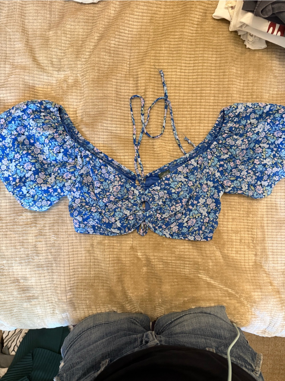 wild fable Blue Floral Puff-Sleeve Hair Scarf